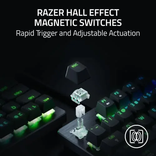 Close up of the magnetic switch stems and the doubleshot keycaps on the Mini