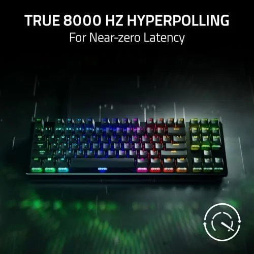 The Razer Synapse window with actuation, Rapid Trigger, and polling settings open