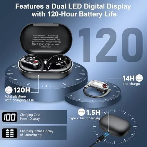 Close look at the Bluetooth 6.1 Headphones True Wireless Earbuds 120hrs Playtime Wireless Charging build quality
