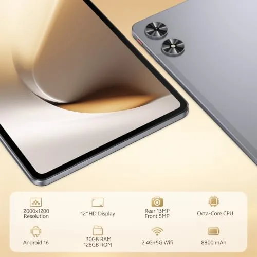 Another view of the 12 Inch Android 16 Tablet, 2K Display, 30GB RAM, 128GB