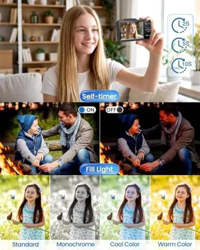 A teenager vlogging with the camera held at arm's length using the flip screen