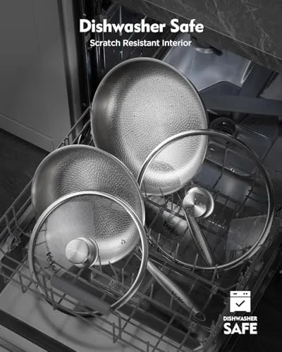 The titanium pan next to a stainless steel skillet for comparison