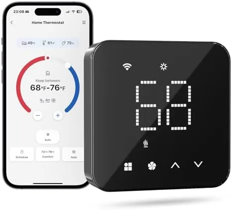 The meross Matter smart thermostat mounted on a wall