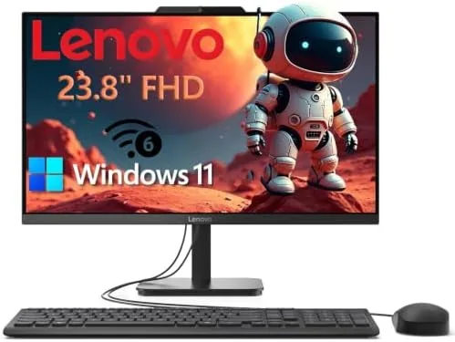 The Lenovo 23.8-inch all-in-one desktop on a home office desk