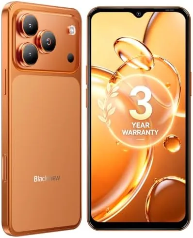 The orange Blackview Wave 7C phone held in a hand