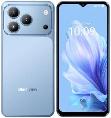 The blue Blackview Wave 7C phone held in a hand