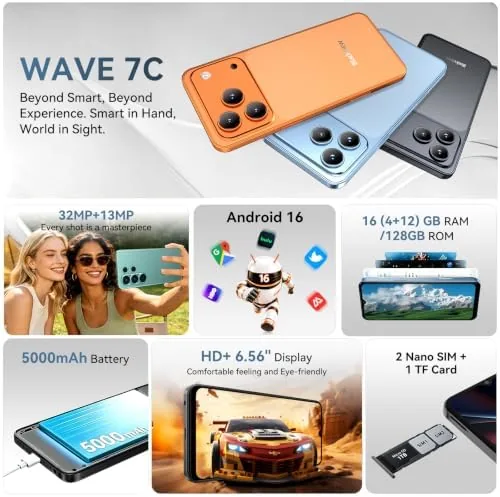 Close up of the matte back panel and the camera module of the Wave 7C