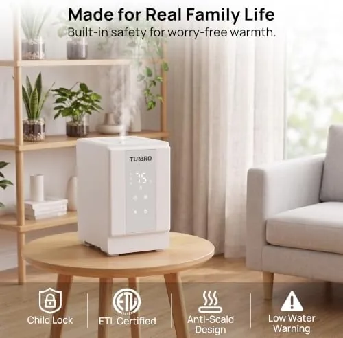 Another view of the TURBRO 4L Stainless Steel Warm Mist Humidifier, 500mL/h Steam Vaporizer