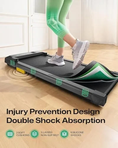 walking pad folded and stored upright against a wall