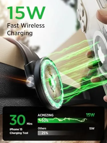 An iPhone held securely on the magnetic dock during a drive