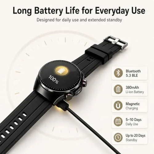 Detail shot of the Smartwatch for Men, Bluetooth Calling, 1.43" AMOLED Display, 10-Day Battery features