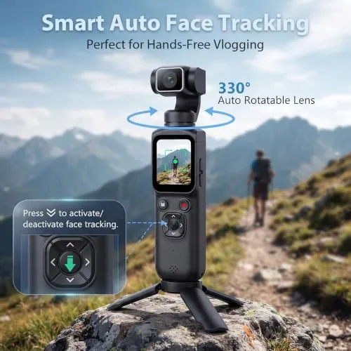 Detail shot of the 4K Vlogging Camera, Handheld Pocket Camera for YouTube, Gimbal Digital features
