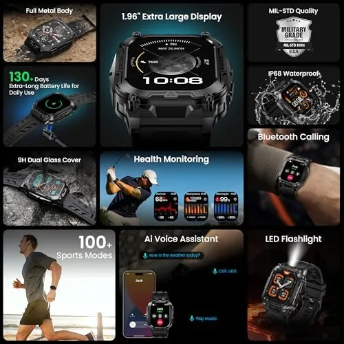 Another view of the AMAZTIM Smart Watch, Rugged Fitness Watch, 40 Days Battery, Flashlight