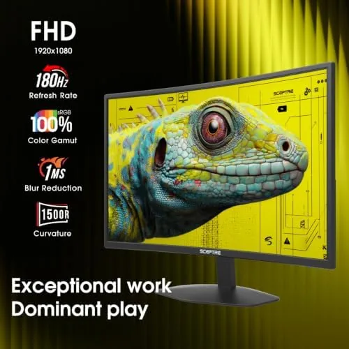Detail shot of the New! Sceptre Curved 24-inch Prime Gaming Monitor 1080p 1500R 1ms features