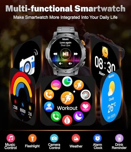 The Smart Watch for Men with 1000mAh Battery/Flashlight, 1.75'' Military Smartwatch compared in context
