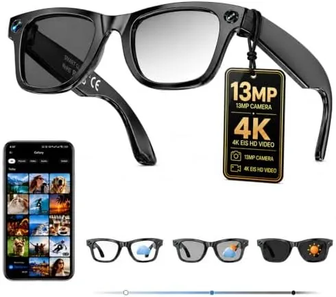 AI smart glasses with 13MP camera worn outdoors