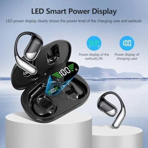 Close look at the Open Ear Bone Conduction Headphones，,Over Ear Earbuds with Ergonomic Earhook,Bluetooth build quality
