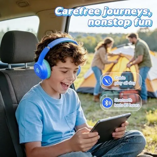 The Kids Bluetooth Headphones, 85H Playtime for Toddler Boys (Azure No in real use