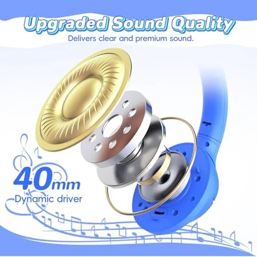 Another view of the Kids Bluetooth Headphones, 85H Playtime for Toddler Boys (Azure No