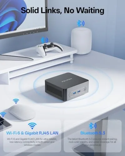 The test setup with the PELADN WI7 connected to a 4K monitor and accessories