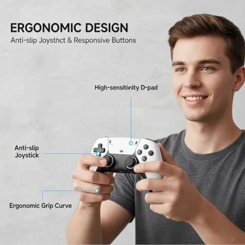 A close view of the wireless controller with the classic face button layout