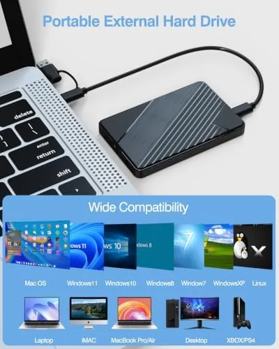 Detail shot of the 500G External Hard Drive,USB 3.0 and USB-C Storage Expansion Mobile features