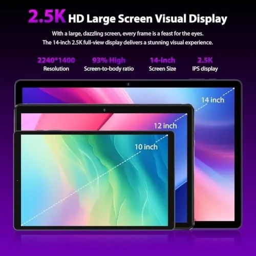 Detail shot of the 2026 Premium 14 inch Android Tablet: 2.5K IPS Display 36GB features
