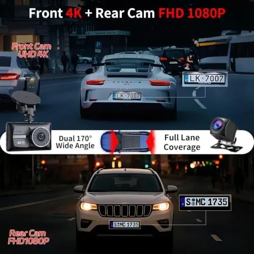 Detail shot of the X18 4K Dash Cam Front and Rear, 4K+1080P Dual STARVIS features