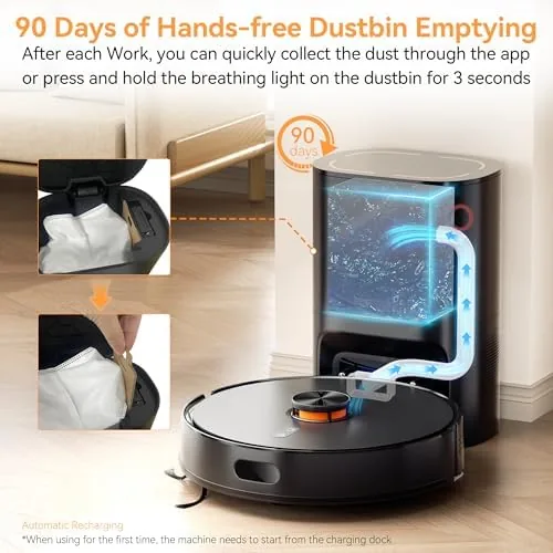 The open dust bag chamber inside the self emptying base station showing the sealed bag