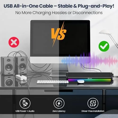 Close look at the Tylubio Computer Speakers for Desktop, HiFi Stereo PC Soundbar with build quality