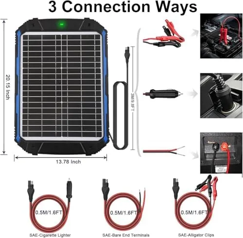 The SUNER POWER 25W 12V Solar Battery Charger & Maintainer PRO in real use