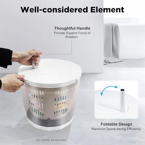 The detachable dehydration basket holding a load of spun shirts with water drained below