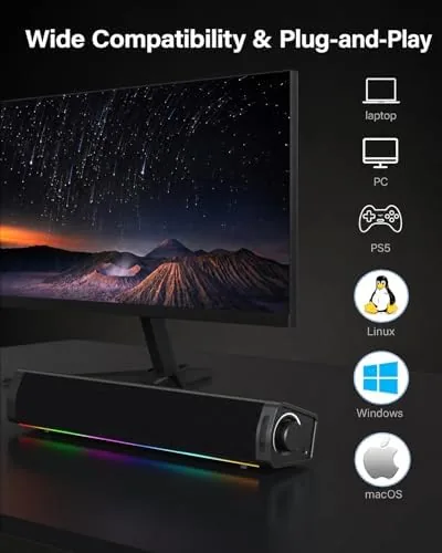 Another view of the Computer Speakers for Desktop PC, RGB Gaming Soundbar with 3