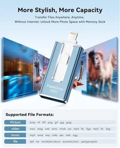 Another view of the MFi Certified 256GB Flash Drive for iPhone, 3 in 1