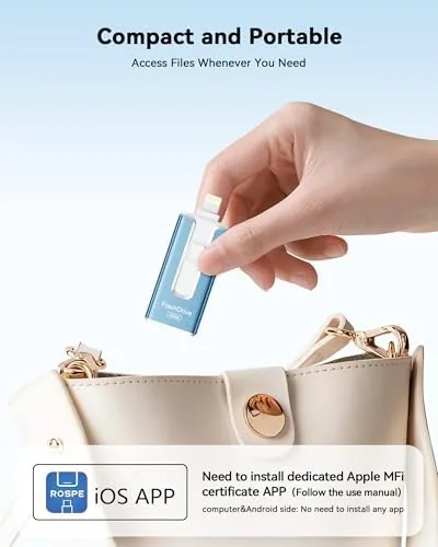 The MFi Certified 256GB Flash Drive for iPhone, 3 in 1 compared in context