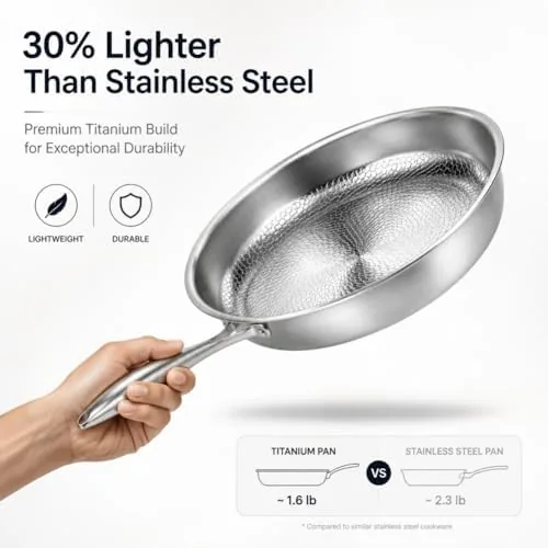 Close up of the hammered titanium cooking surface of the pan showing the texture