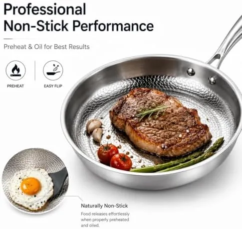 A single fish fillet searing evenly across the hammered titanium surface