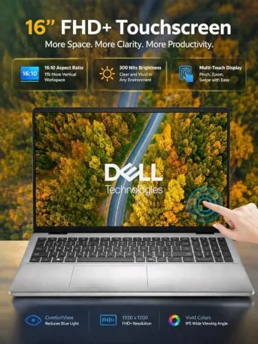 Detail shot of the Dell 16 Touchscreen Laptop, Core 7 150U, 32GB DDR5 RAM features