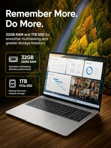 Another view of the Dell 16 Touchscreen Laptop, Core 7 150U, 32GB DDR5 RAM