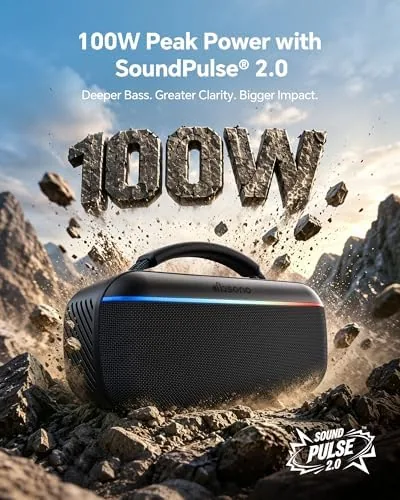 Close look at the dbsono Portable Bluetooth Speaker Wireless, 100W Peak, Bluetooth 6.0, Black build quality