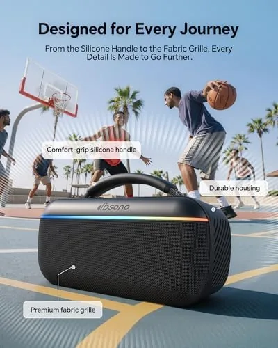 Another view of the dbsono Portable Bluetooth Speaker Wireless, 100W Peak, Bluetooth 6.0, Black