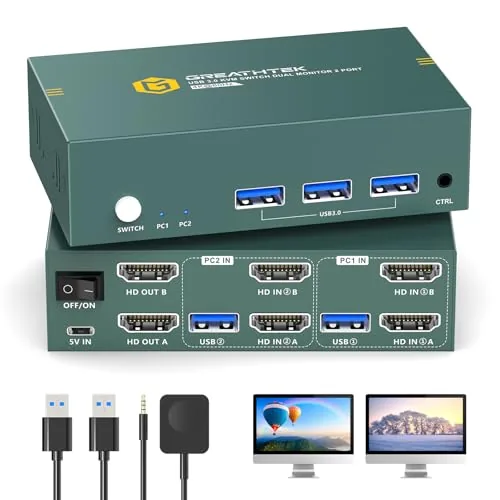 Greathek 4K@40HZ HDMI KVM Switch 2 Monitors 2 Computers Dual Monitor | Share Keyboard Review: Tested and Rated