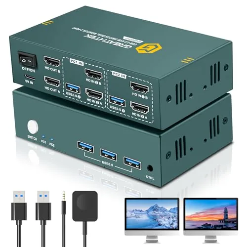 Close look at the Greathek 4K@40HZ HDMI KVM Switch 2 Monitors 2 Computers Dual build quality