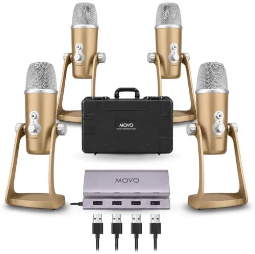 Movo 4-Person USB Podcast Bundle - 4 Condenser Mics, Hub & Case (Rose Gold) Review: Tested and Rated
