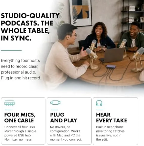 Close look at the Movo 4-Person USB Podcast Bundle ,  4 Condenser Mics, Hub build quality