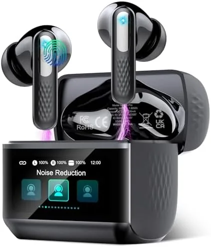 Overview of the Wireless Earbuds, Touch Screen Case, ANC/ENC Noise Cancelling, 48H, Black