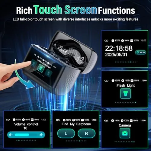 Close look at the Wireless Earbuds, Touch Screen Case, ANC/ENC Noise Cancelling, 48H, Black build quality
