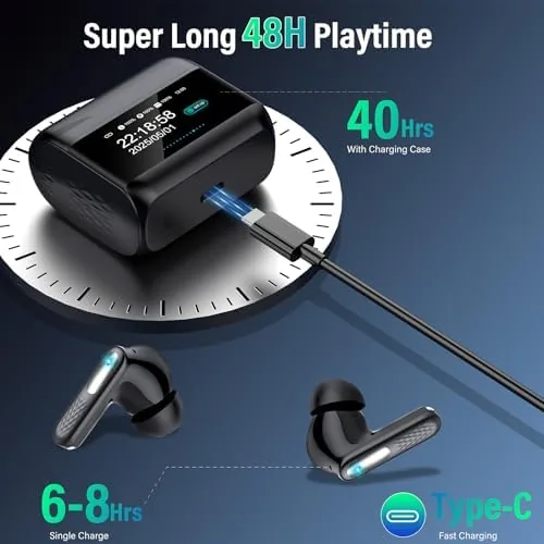 The Wireless Earbuds, Touch Screen Case, ANC/ENC Noise Cancelling, 48H, Black compared in context