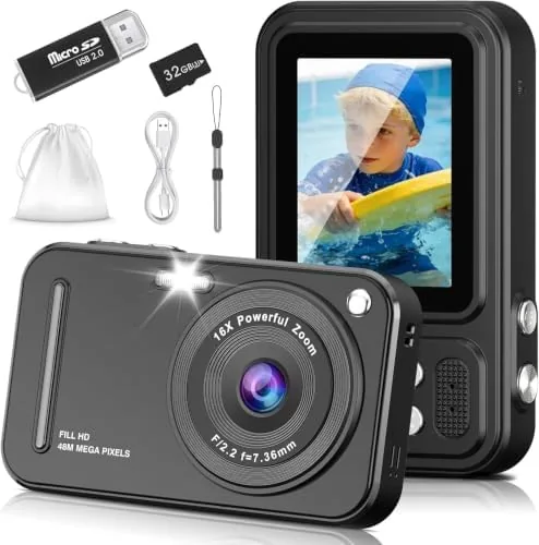 Overview of the Digital Camera for Kids, 48MP FHD 1080P Point and Shoot
