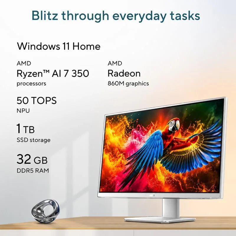 A hand tapping and swiping on the 27 inch touchscreen of the all-in-one